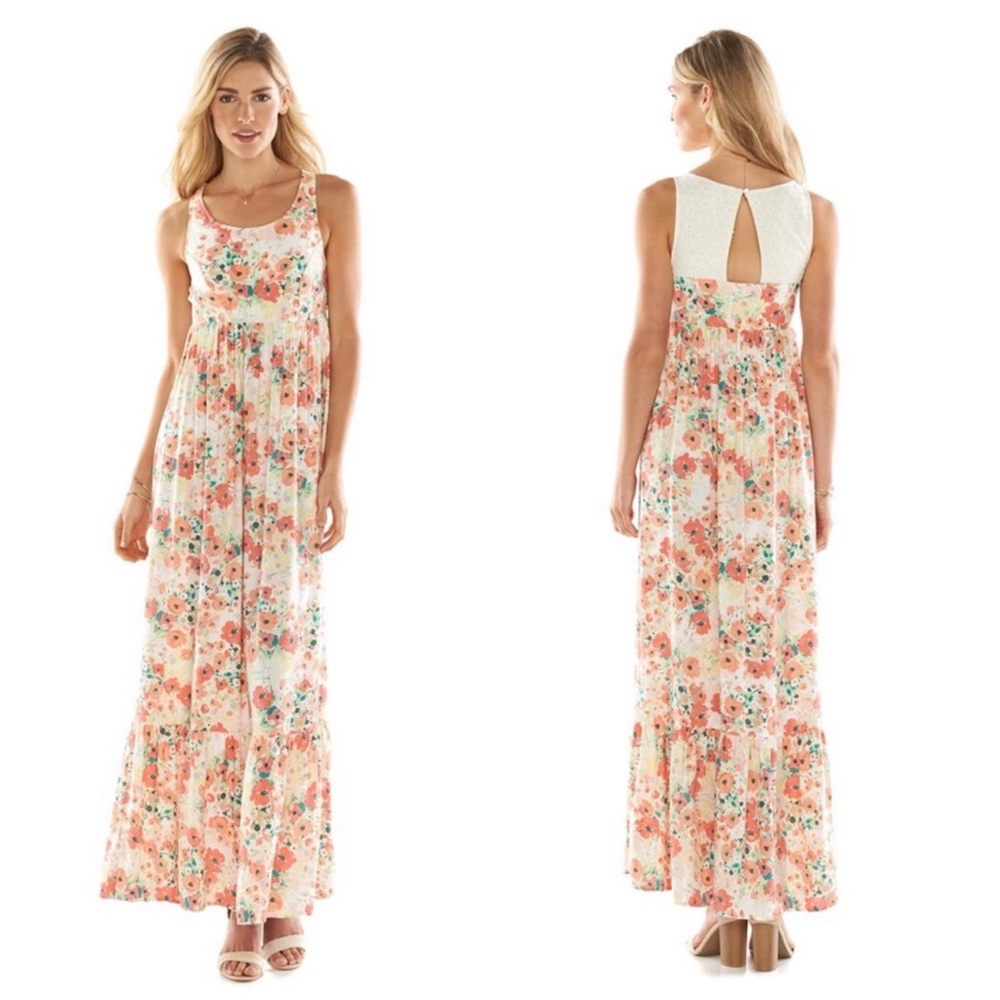 LC Lauren Conrad Floral Maxi Dress with Lace Back sz 6
